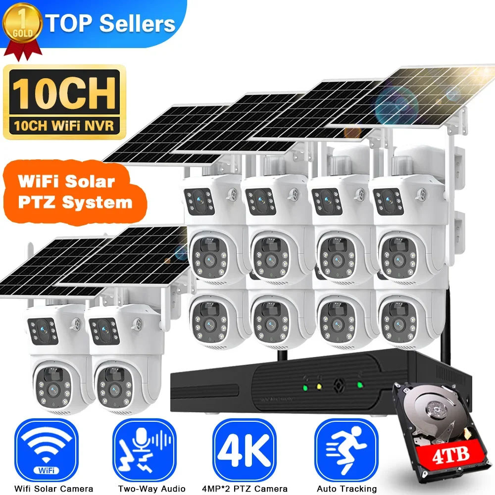 Home Security Video Systems - 4K 8MP Dual Lens Wifi Solar