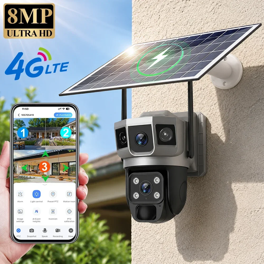 Home Security Tech - V380 4K 3 Screens 4G Camera