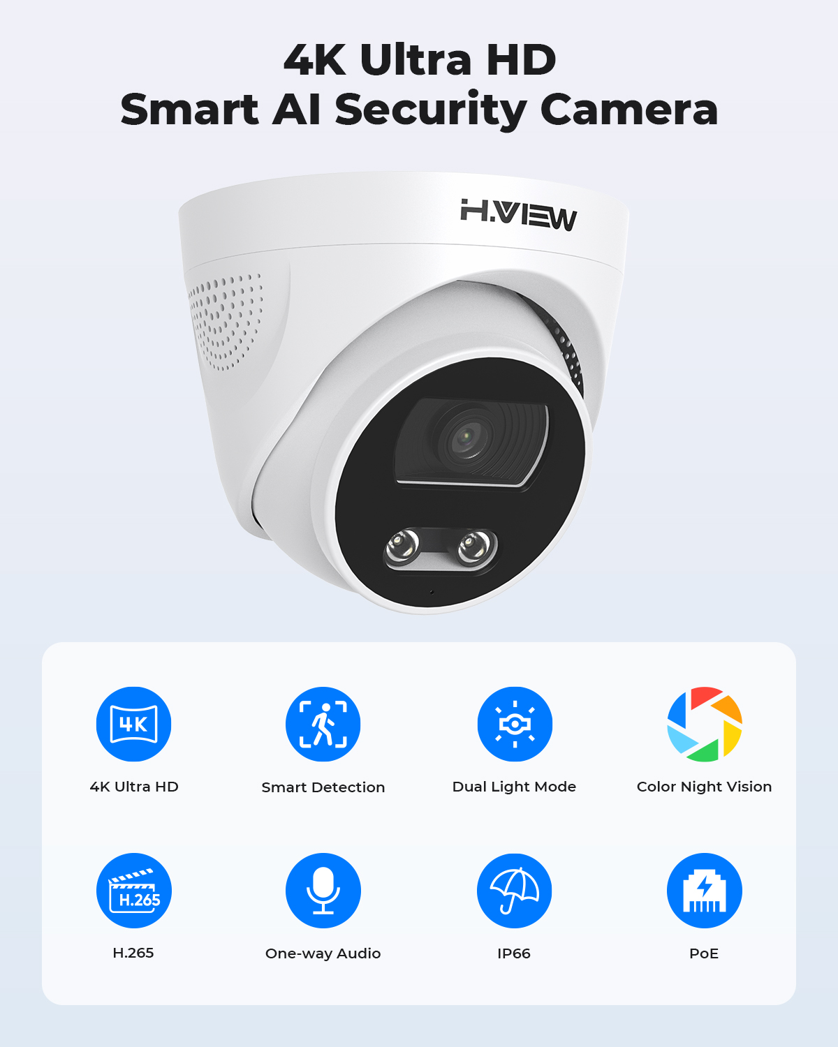H.View 8Mp Poe Ip Camera Ai Fa - Home Security Ai 评论和价格