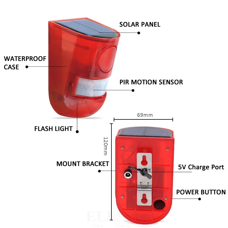 Waterproof Solar Powered Alarm - Solar Security Light 评论和价格
