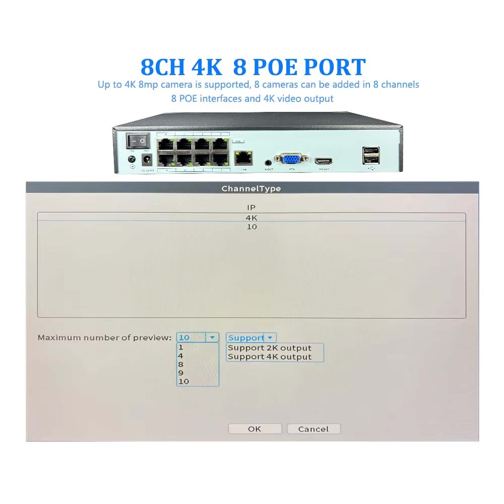 4K 10CH NVR 4/8Port POE For 8M - Home Security Nvr 评论和价格