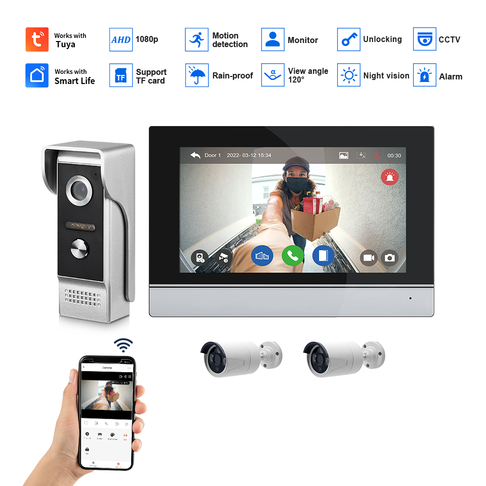 7Inch IPS Screen 2MP  Tuya Rem - Home Security Tech 评论和价格